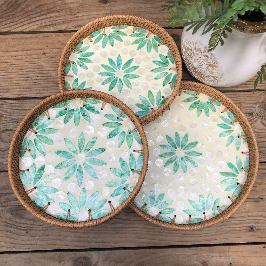 MURADITOHOME Mother of Pearl Round Tray Set of 3 (10.5,8.75,8 inch) Batch 1
