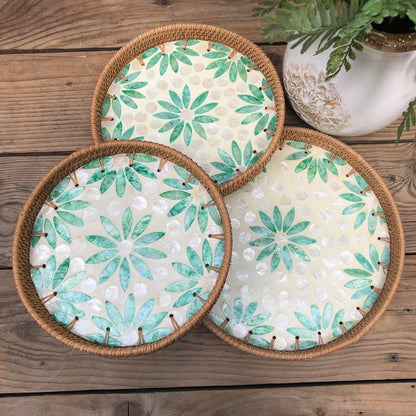 MURADITOHOME Mother of Pearl Round Tray Set of 3 (10.5,8.75,8 inch) Batch 1