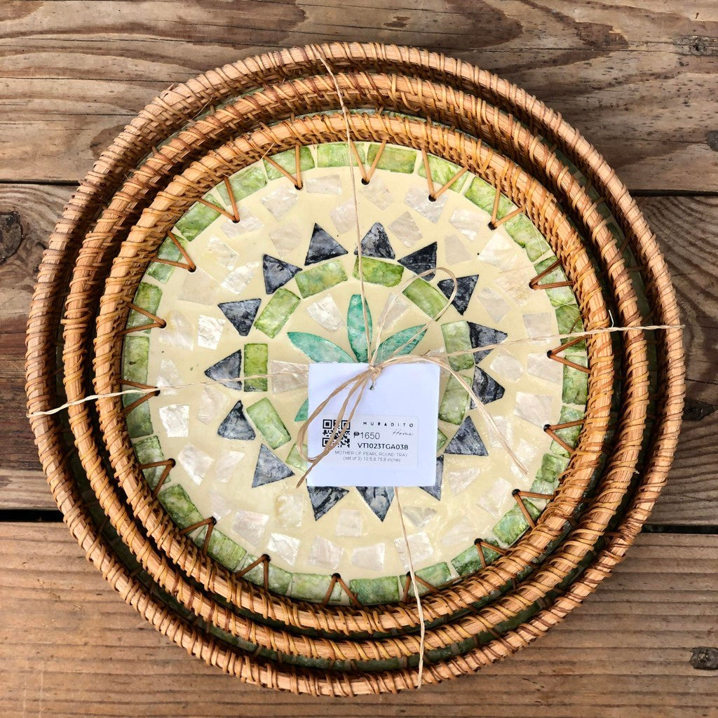 MURADITOHOME Mother of Pearl Round Tray Set of 3 (10.5,8.75,8 inch)