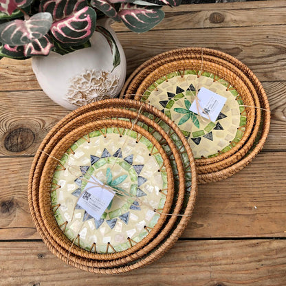 MURADITOHOME Mother of Pearl Round Tray Set of 3 (10.5,8.75,8 inch)