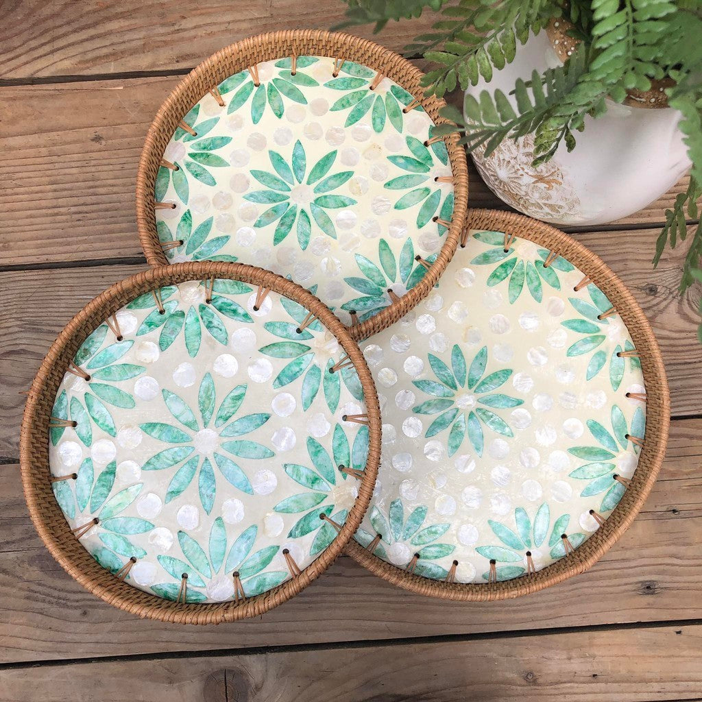 MURADITOHOME Mother of Pearl Round Tray Set of 3 (10.5,8.75,8 inch) Batch 1
