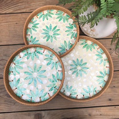 MURADITOHOME Mother of Pearl Round Tray Set of 3 (10.5,8.75,8 inch) Batch 1