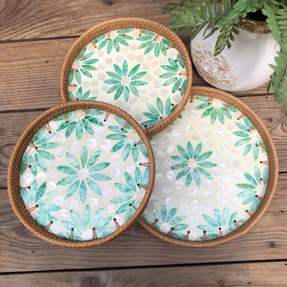 MURADITOHOME Mother of Pearl Round Tray Set of 3 (10.5,8.75,8 inch) Batch 1