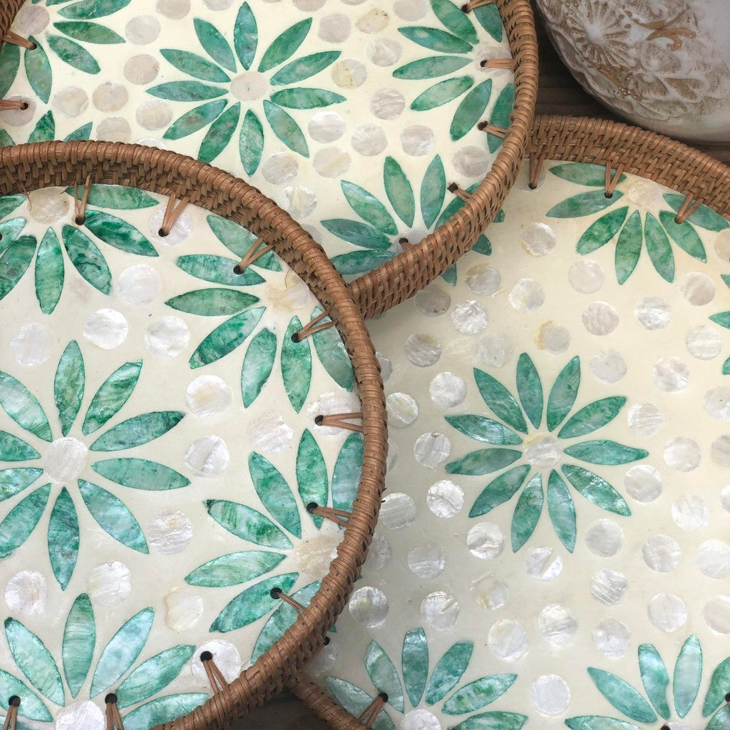 MURADITOHOME Mother of Pearl Round Tray Set of 3 (10.5,8.75,8 inch) Batch 1