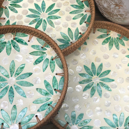 MURADITOHOME Mother of Pearl Round Tray Set of 3 (10.5,8.75,8 inch) Batch 1