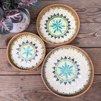 MURADITOHOME Mother of Pearl Round Tray Set of 3 (10.5,8.75,8 inch)
