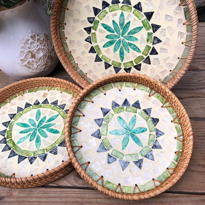 MURADITOHOME Mother of Pearl Round Tray Set of 3 (10.5,8.75,8 inch)