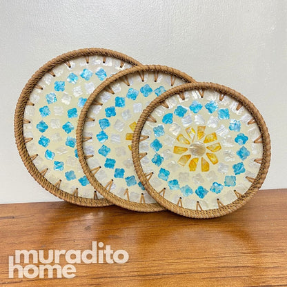 MURADITOHOME Mother of Pearl Round Tray (set of 3) 10.5,8.75,8 inche