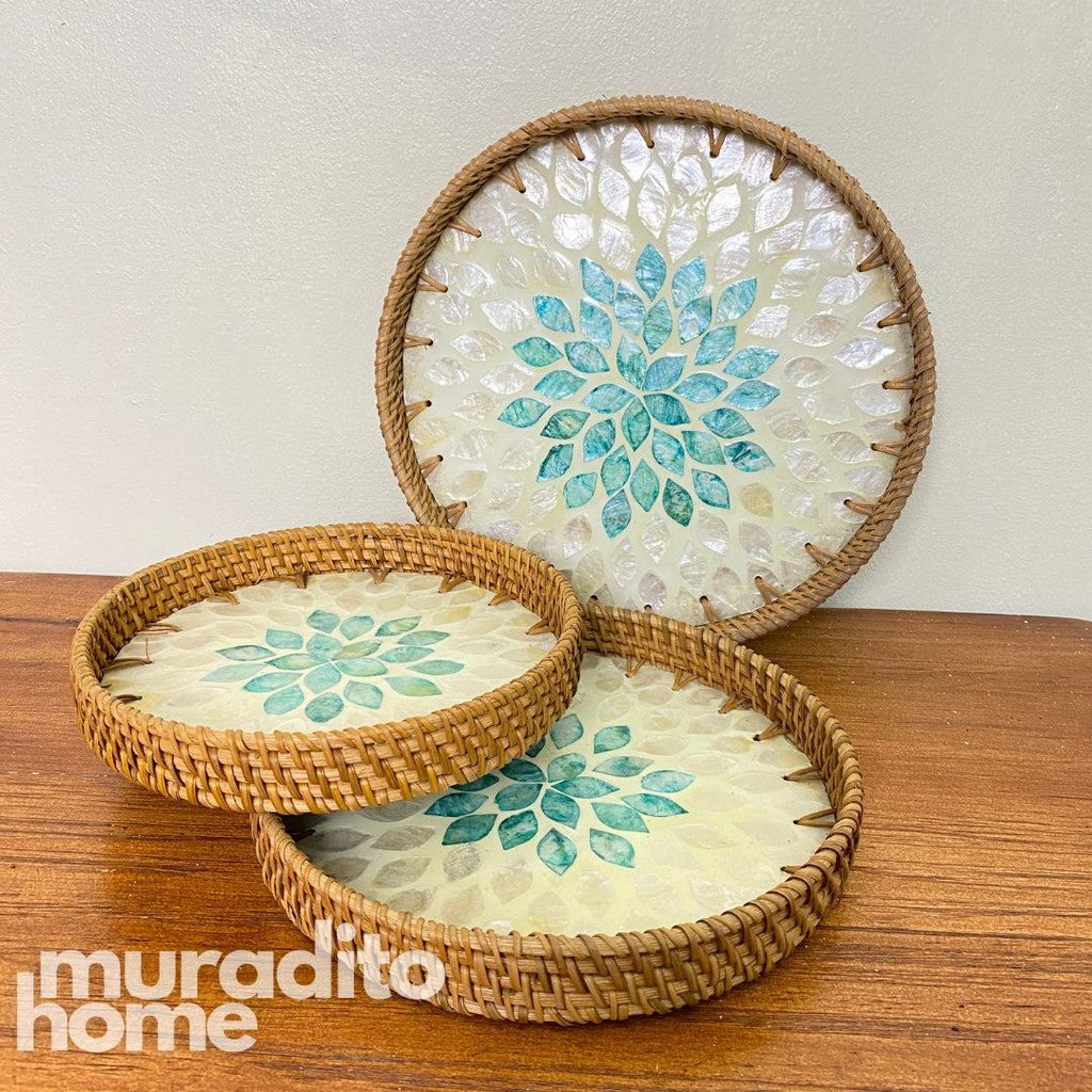 MURADITOHOME Mother of Pearl Round Tray (set of 3) 10.5,8.75,8 inches