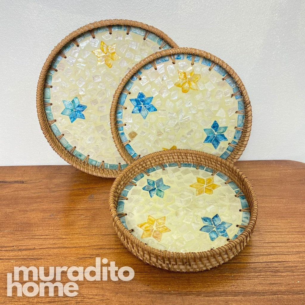 MURADITOHOME Mother of Pearl Round Tray (set of 3) 10.5 , 8.75 , 8 inch