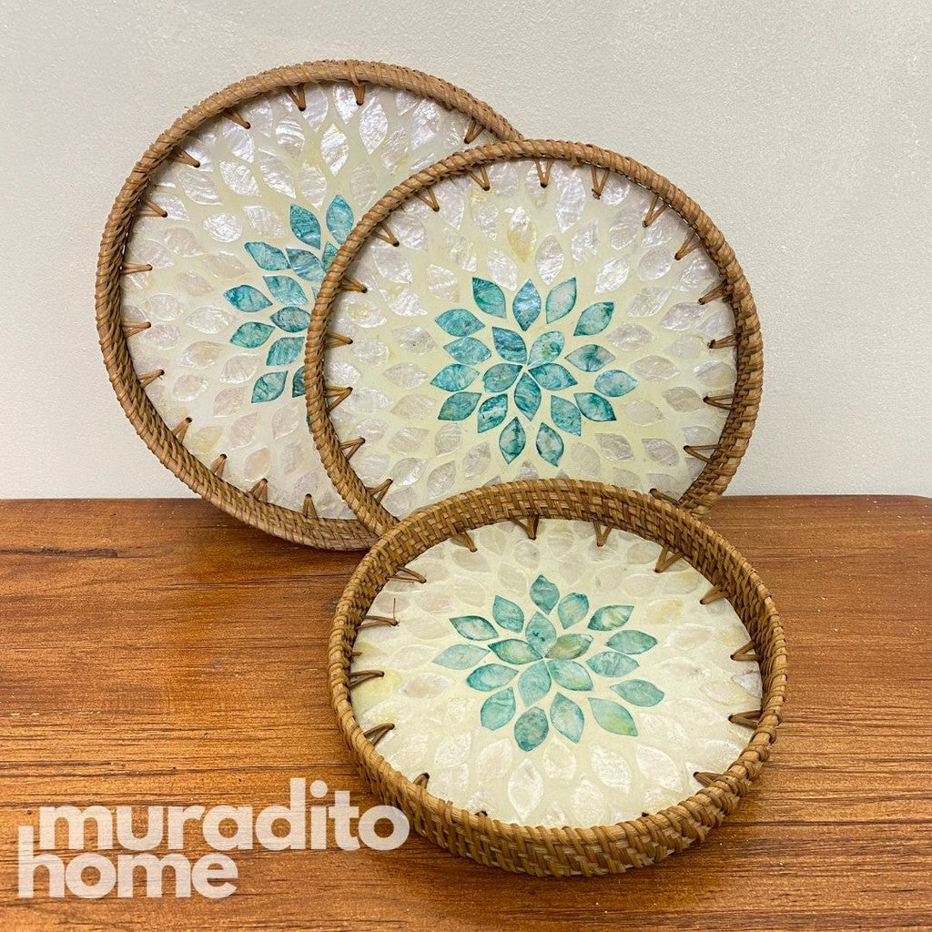 MURADITOHOME Mother of Pearl Round Tray (set of 3) 10.5,8.75,8 inches