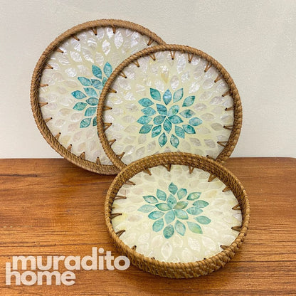 MURADITOHOME Mother of Pearl Round Tray (set of 3) 10.5,8.75,8 inches