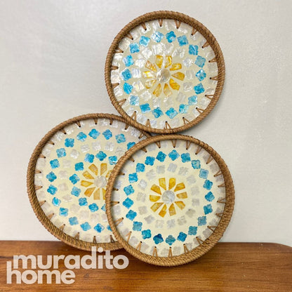 MURADITOHOME Mother of Pearl Round Tray (set of 3) 10.5,8.75,8 inche