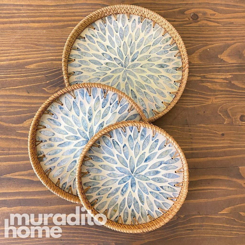 MURADITOHOME Mother of Pearl Round Tray (set of 3) 10.5,8.75, inches