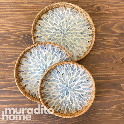 MURADITOHOME Mother of Pearl Round Tray (set of 3) 10.5,8.75, inches