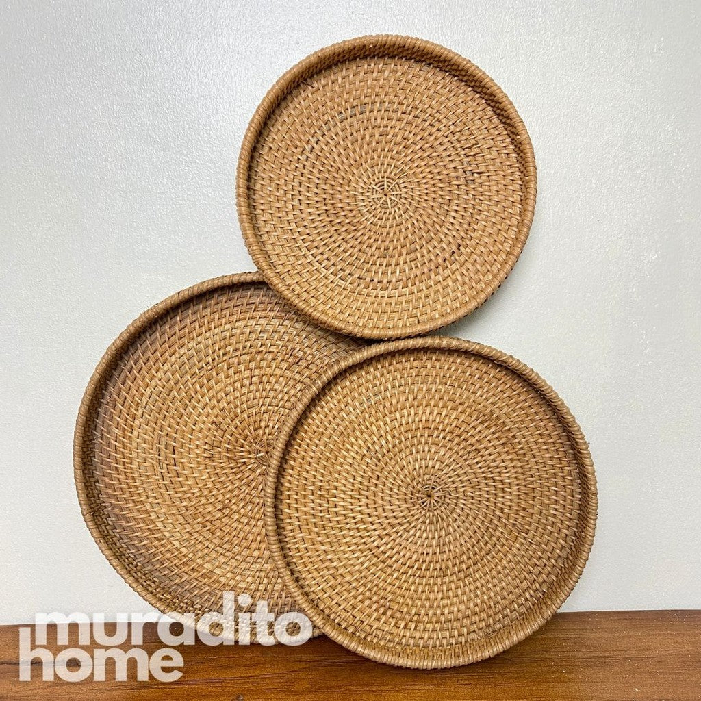 MURADITOHOME Rattan Tray (set of 3) 11,9.25,8.5 inches