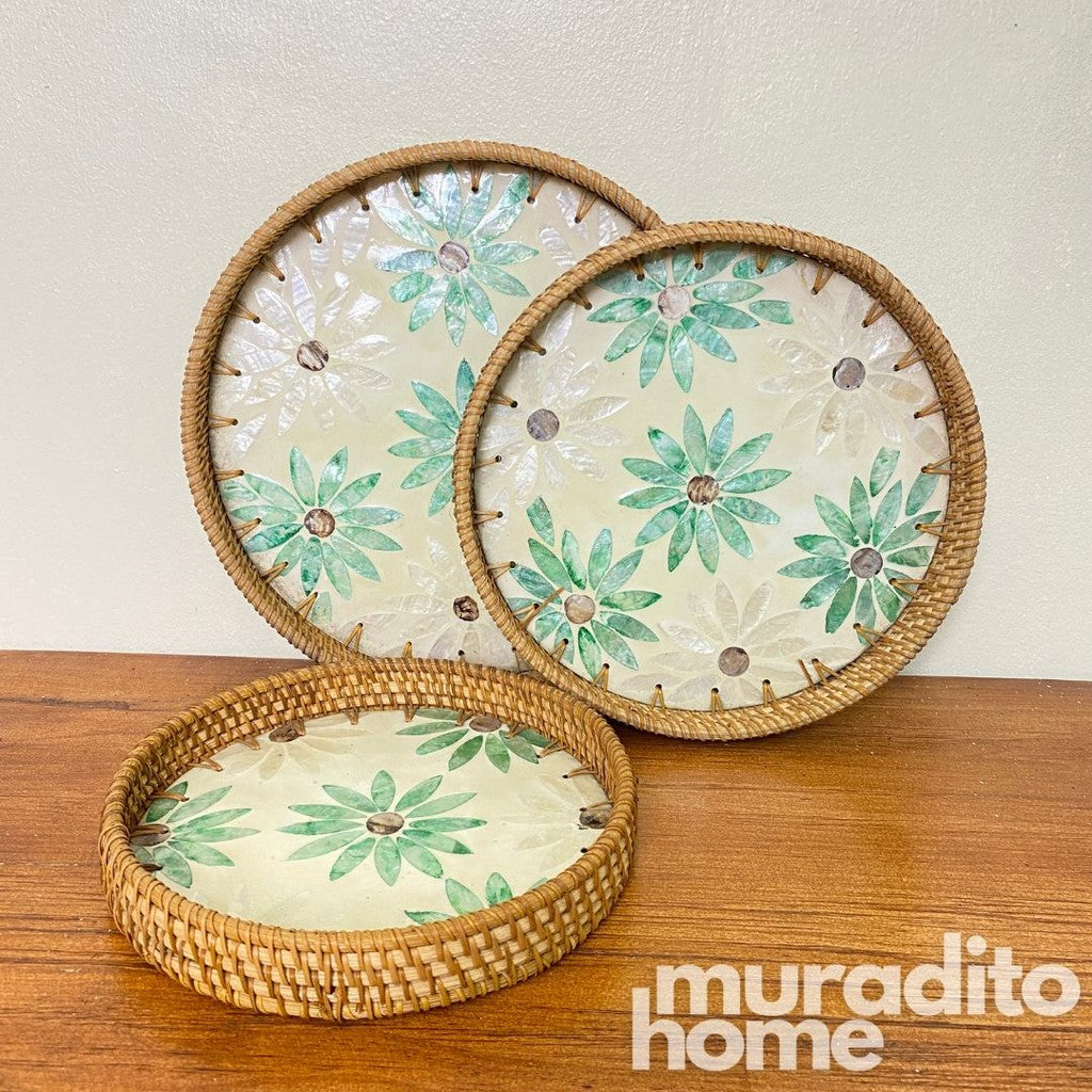MURADITOHOME Mother of Pearl Round  Tray ( set of 3 ) 10.5 , 8.75 , 8 inch