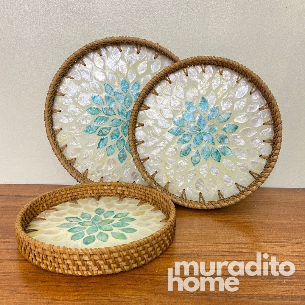 MURADITOHOME Mother of Pearl Round Tray (set of 3) 10.5,8.75,8 inches