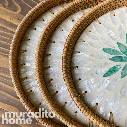 MURADITOHOME Mother of Pearl Round Tray ( set of 3 ) 10.5,8.75,8 inch