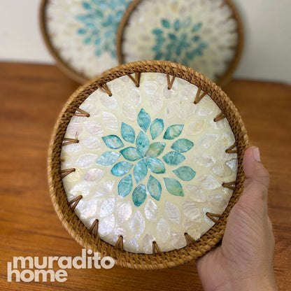 MURADITOHOME Mother of Pearl Round Tray (set of 3) 10.5,8.75,8 inches