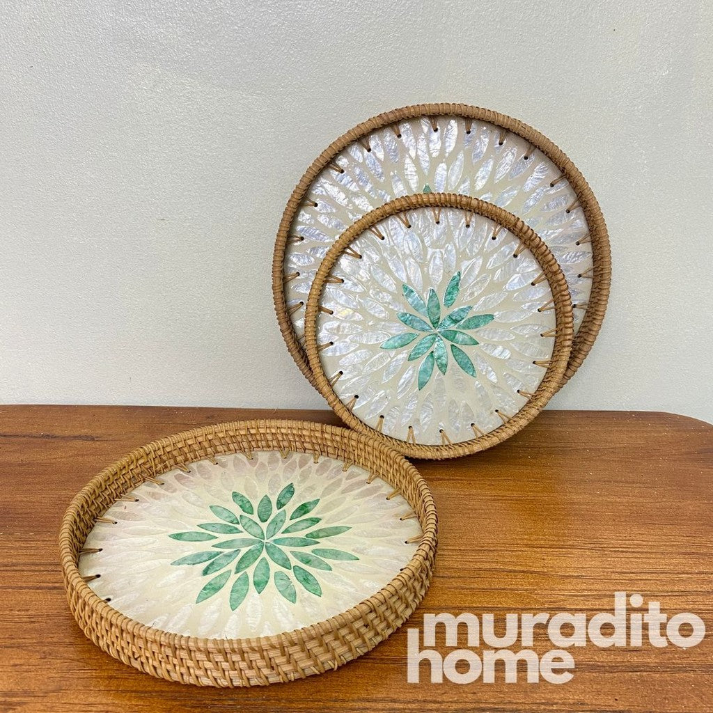 MURADITOHOME Mother of Pearl Round Tray ( set of 3 ) 10.5,8.75,8 inch
