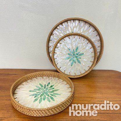 MURADITOHOME Mother of Pearl Round Tray ( set of 3 ) 10.5,8.75,8 inch