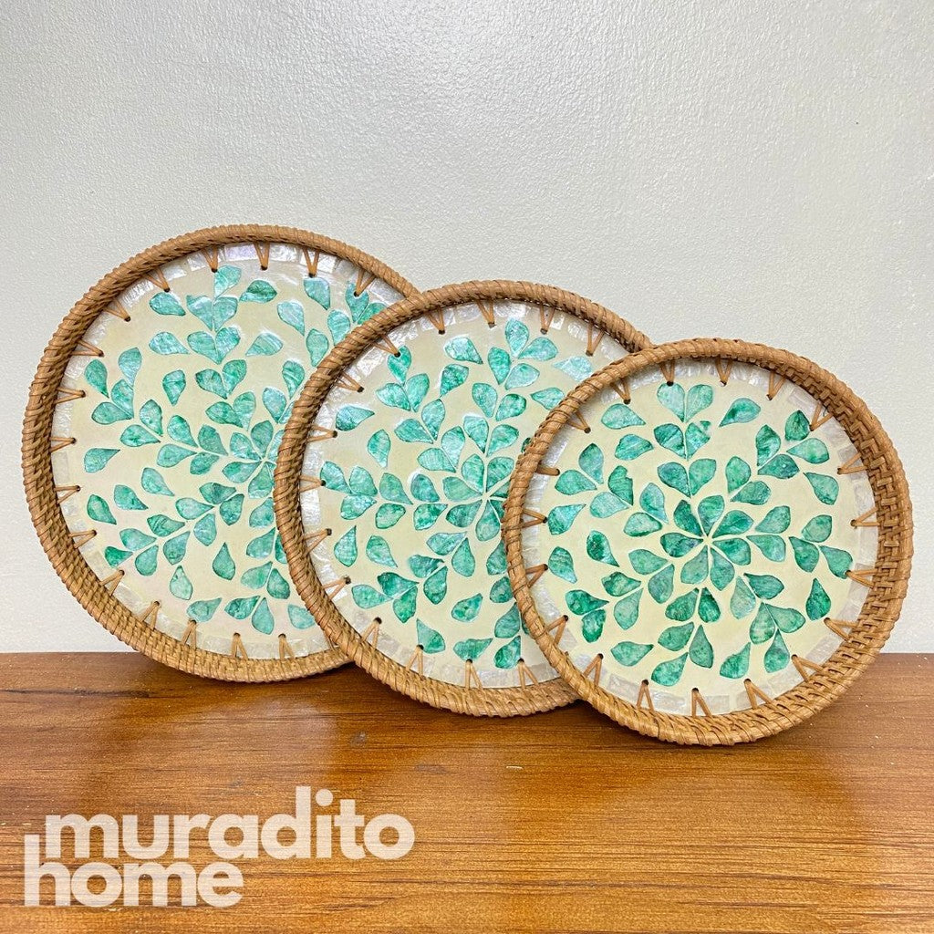 MURADITOHOME  Mother of Pearl Round Tray ( set of 3 ) 10.5,8.75,8 inch