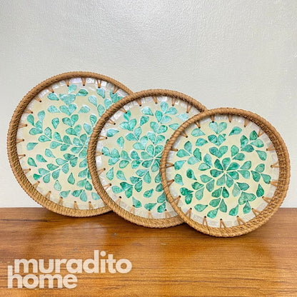 MURADITOHOME  Mother of Pearl Round Tray ( set of 3 ) 10.5,8.75,8 inch