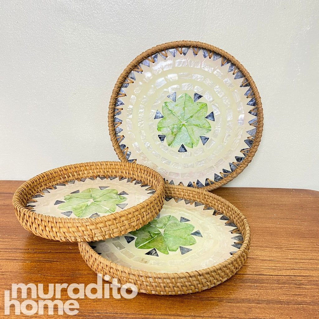MURADITOHOME Mother of Pearl Round Tray (set of 3 ) 10.5,8.75,8 inch