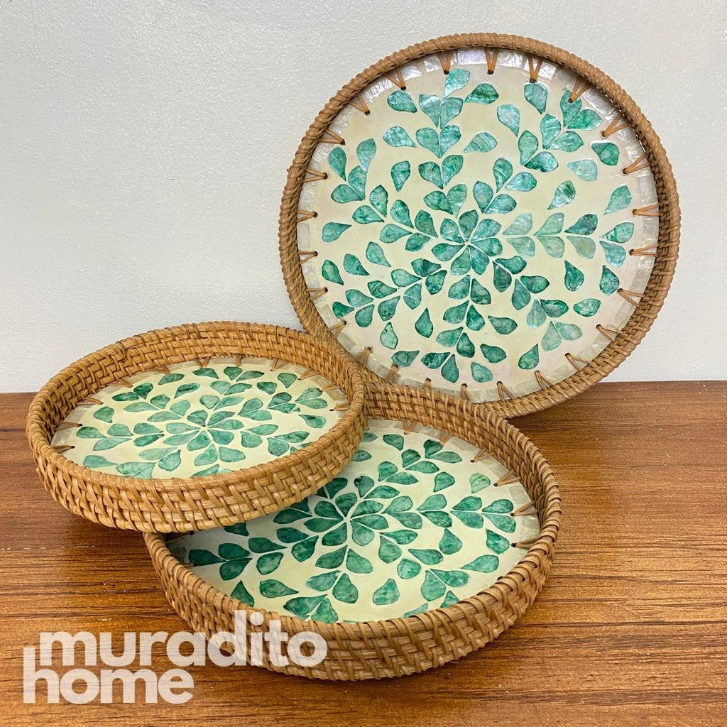 MURADITOHOME  Mother of Pearl Round Tray ( set of 3 ) 10.5,8.75,8 inch