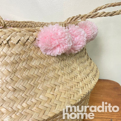 MURADITOHOME Pompom Seagrass Basket 13x14 inches