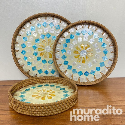 MURADITOHOME Mother of Pearl Round Tray (set of 3) 10.5,8.75,8 inche
