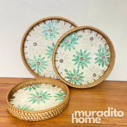MURADITOHOME Mother of Pearl Round  Tray ( set of 3 ) 10.5 , 8.75 , 8 inch