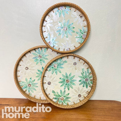 MURADITOHOME Mother of Pearl Round  Tray ( set of 3 ) 10.5 , 8.75 , 8 inch