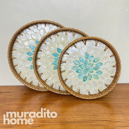 MURADITOHOME Mother of Pearl Round Tray (set of 3) 10.5,8.75,8 inches