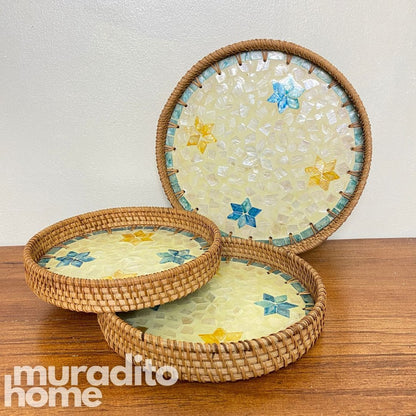 MURADITOHOME Mother of Pearl Round Tray (set of 3) 10.5 , 8.75 , 8 inch