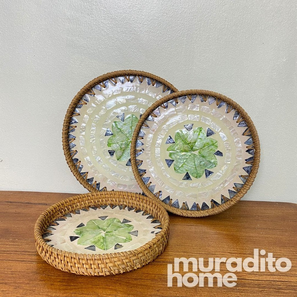 MURADITOHOME Mother of Pearl Round Tray (set of 3 ) 10.5,8.75,8 inch
