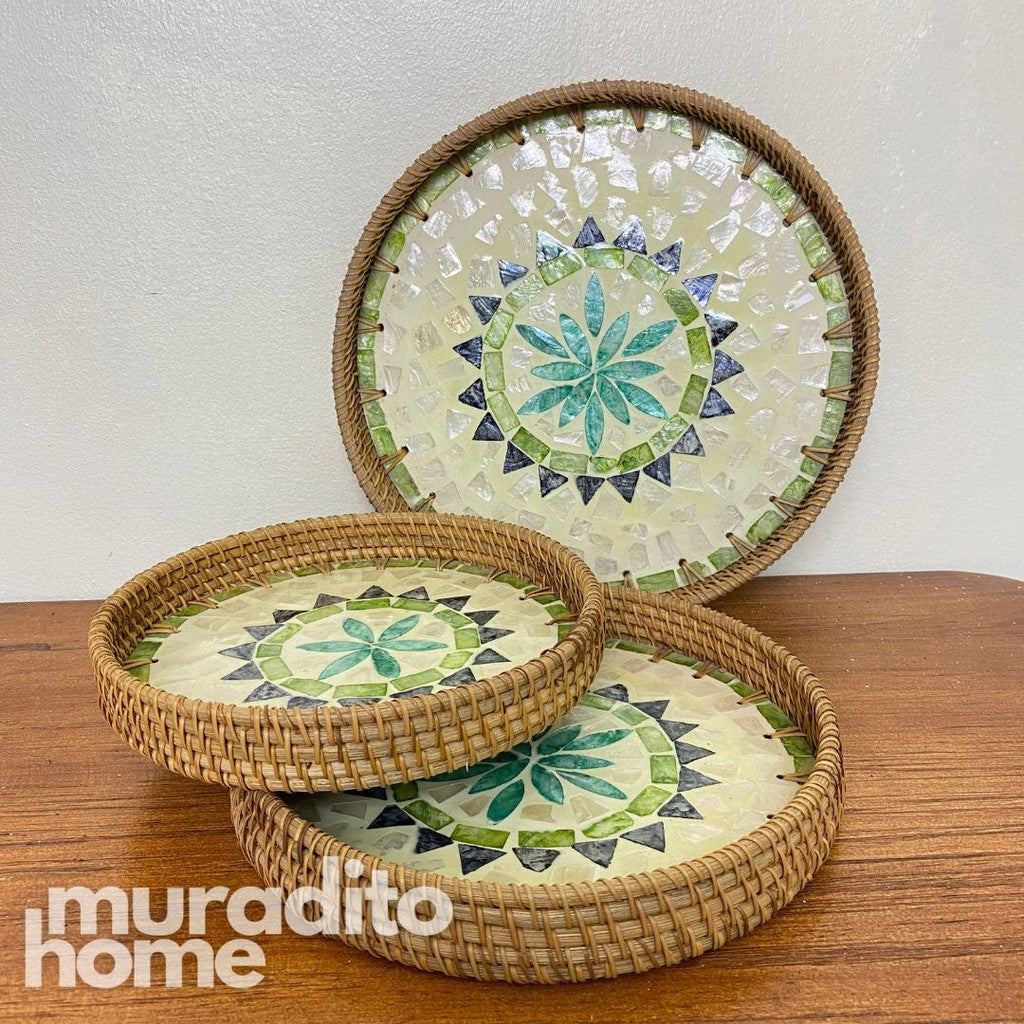 MURADITOHOME Mother of Pear Round Tray (set of 3) 10.5,8.75,8 inches