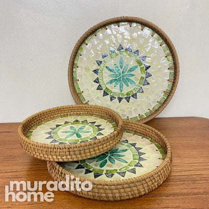 MURADITOHOME Mother of Pear Round Tray (set of 3) 10.5,8.75,8 inches
