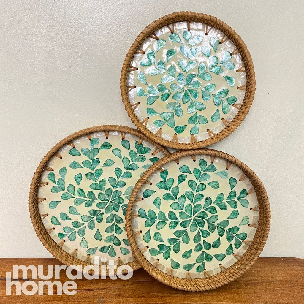 MURADITOHOME  Mother of Pearl Round Tray ( set of 3 ) 10.5,8.75,8 inch