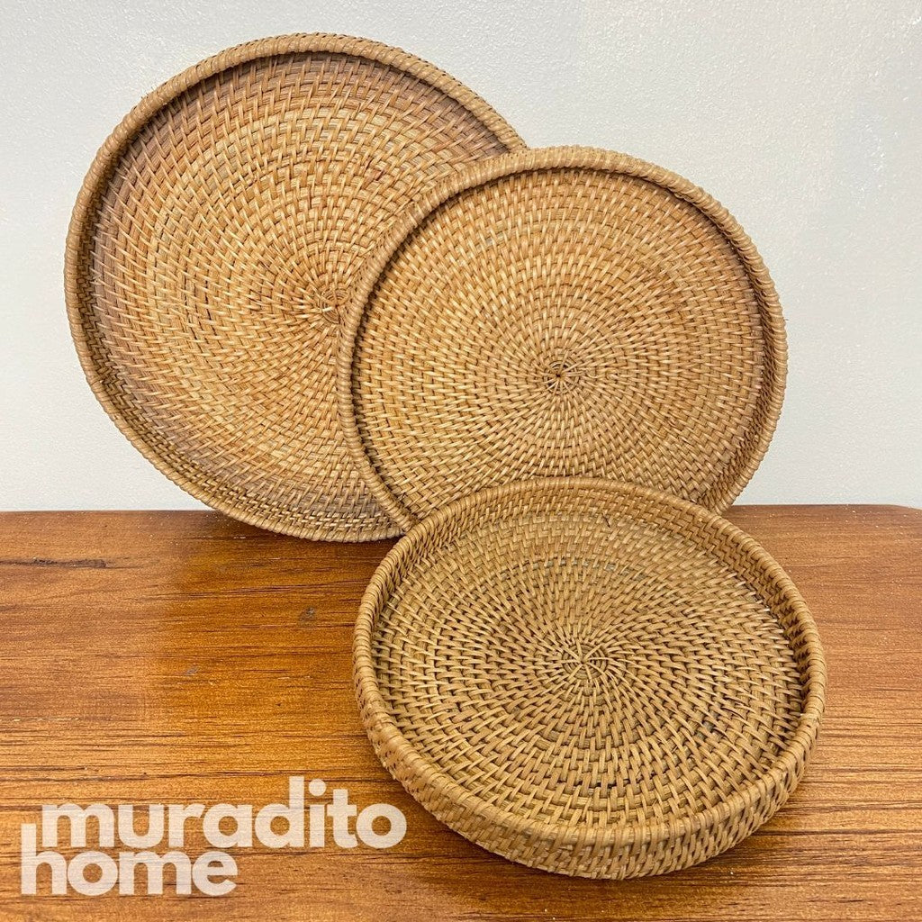 MURADITOHOME Rattan Tray (set of 3) 11,9.25,8.5 inches