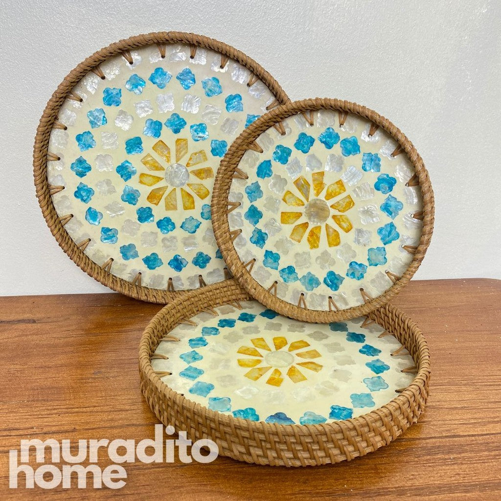 MURADITOHOME Mother of Pearl Round Tray (set of 3) 10.5,8.75,8 inche