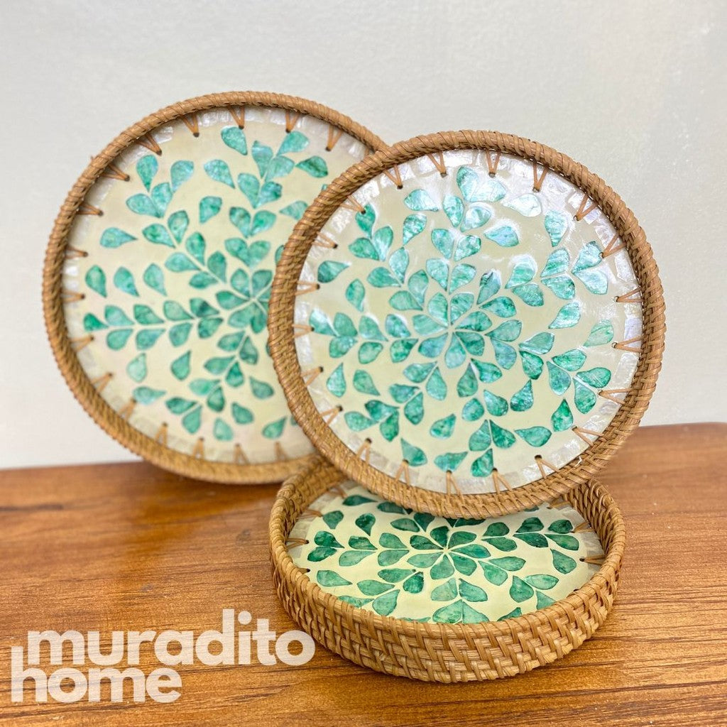 MURADITOHOME  Mother of Pearl Round Tray ( set of 3 ) 10.5,8.75,8 inch