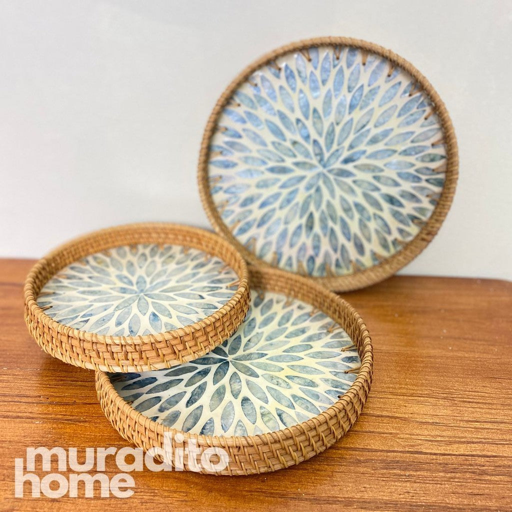 MURADITOHOME Mother of Pearl Round Tray (set of 3) 10.5,8.75, inches