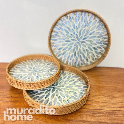 MURADITOHOME Mother of Pearl Round Tray (set of 3) 10.5,8.75, inches