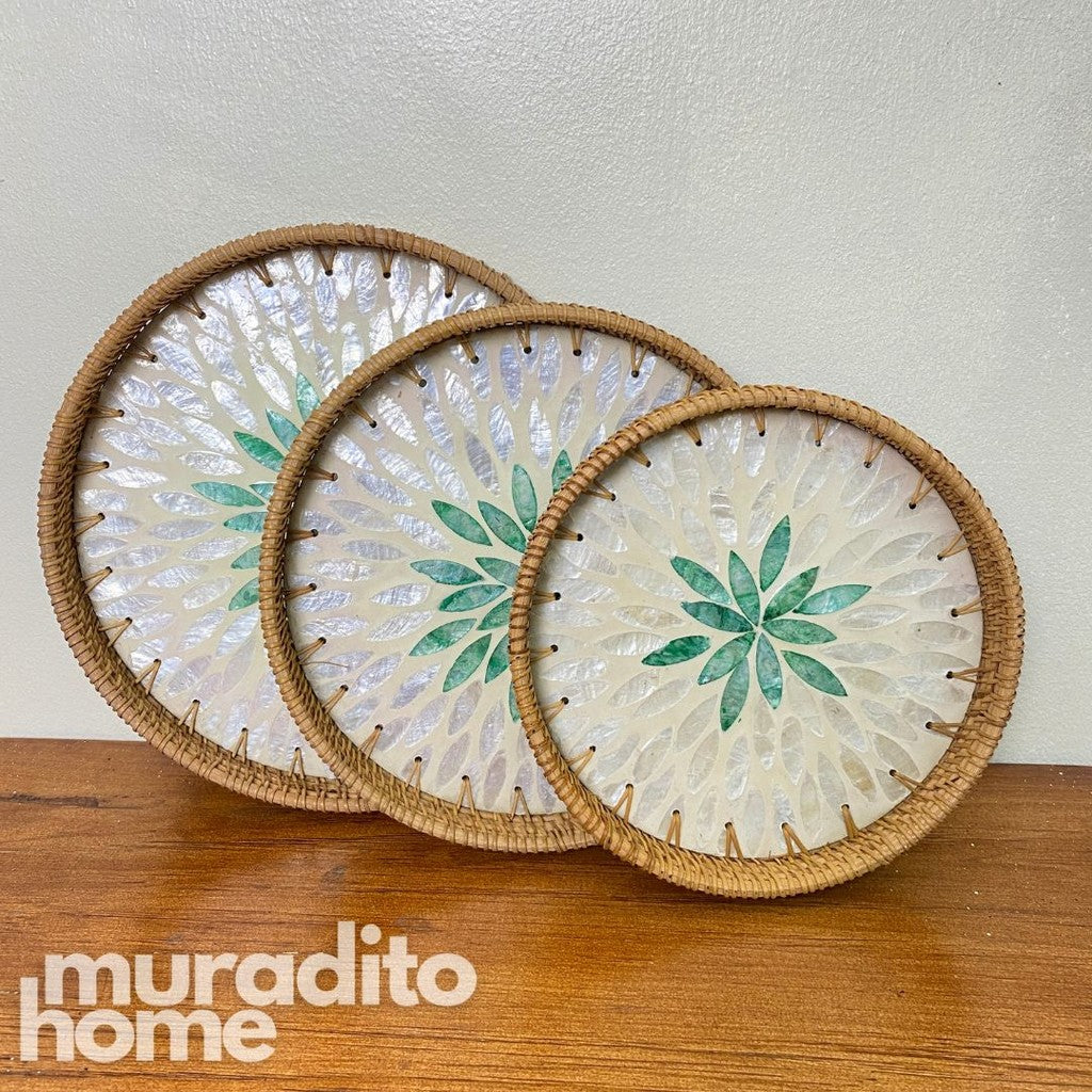 MURADITOHOME Mother of Pearl Round Tray ( set of 3 ) 10.5,8.75,8 inch
