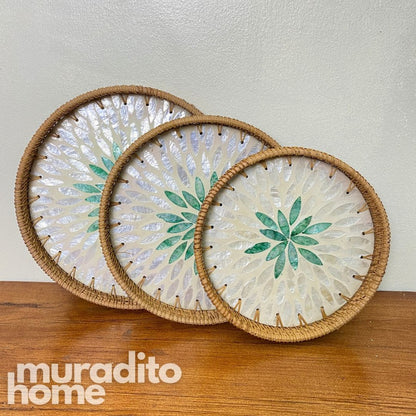MURADITOHOME Mother of Pearl Round Tray ( set of 3 ) 10.5,8.75,8 inch