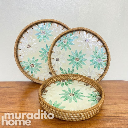 MURADITOHOME Mother of Pearl Round  Tray ( set of 3 ) 10.5 , 8.75 , 8 inch