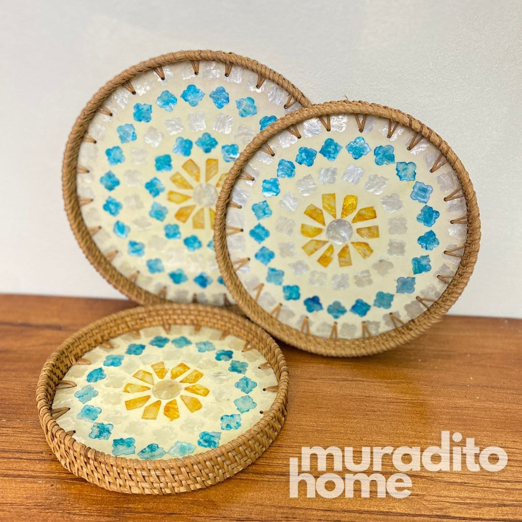 MURADITOHOME Mother of Pearl Round Tray (set of 3) 10.5,8.75,8 inche