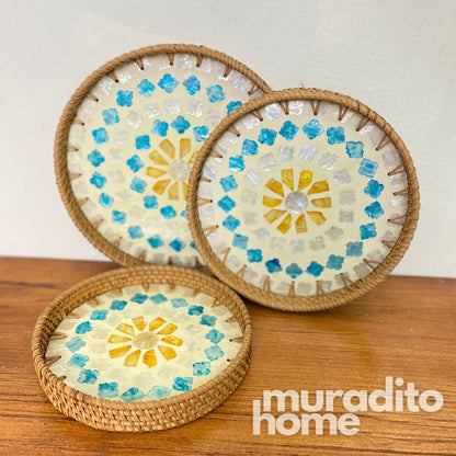 MURADITOHOME Mother of Pearl Round Tray (set of 3) 10.5,8.75,8 inche